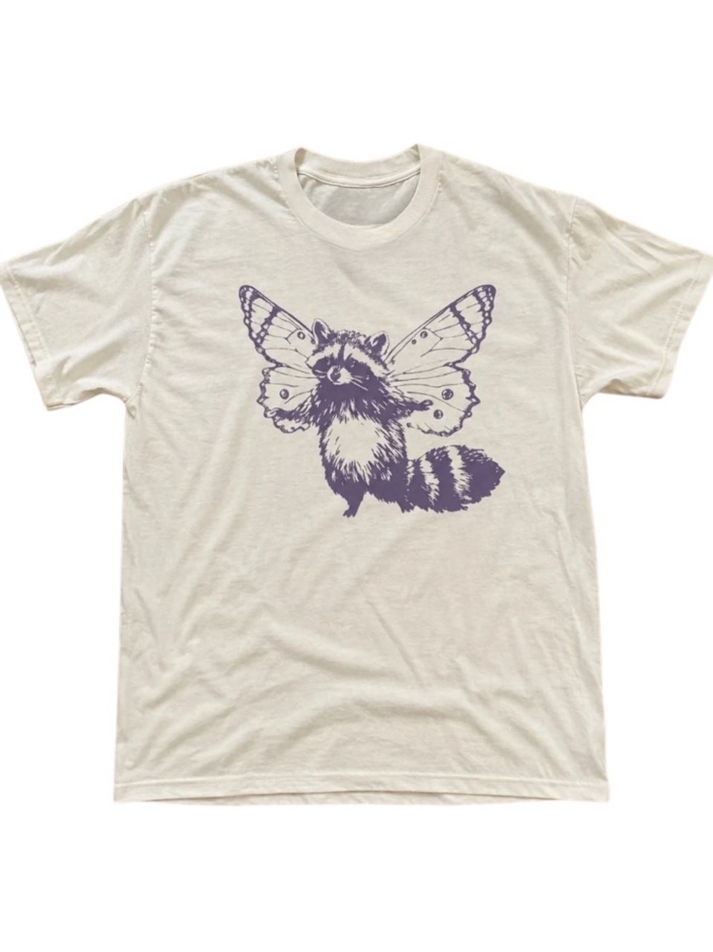 Cream Tee with Purple Raccoon-Wings Graphic